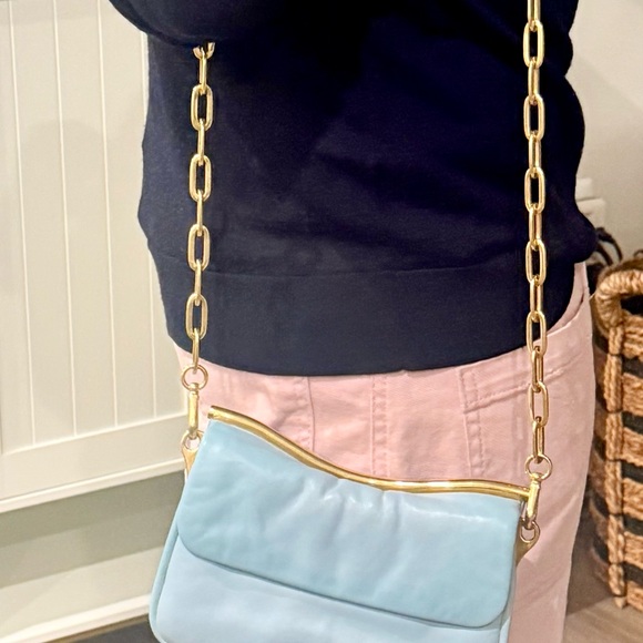 Miu Miu Light Blue Leather Shoulder Bag with Gold Trim - Picture 3 of 11